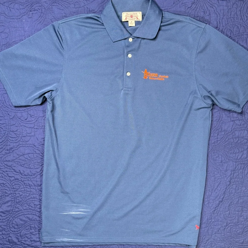 Mens Boxer & Stone‎ Blue Polo Shirt Houston Livestock Show Rodeo M